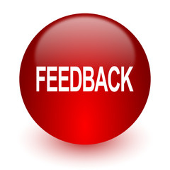 feedback red computer icon on white background