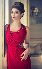 pretty elegant woman in red dress