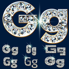 Ultimate alphabet of diamonds and platinum ingot. Letter G