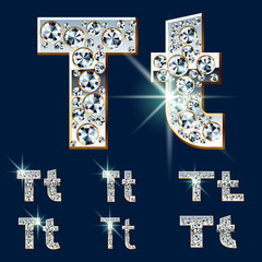 Ultimate alphabet of diamonds and platinum ingot. Letter T