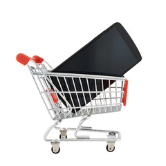 Phone in a shopping cart isolated