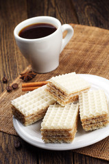Sweet waffles and cup of coffee