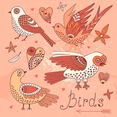 Foto op Canvas Vector set birds and hearts. © baksiabat