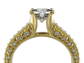Golden Engagement  Ring with Diamond. Jewelry background
