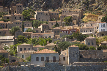 Fototapeta na wymiar Monemvasia island traditional view of stone houses. Greece.