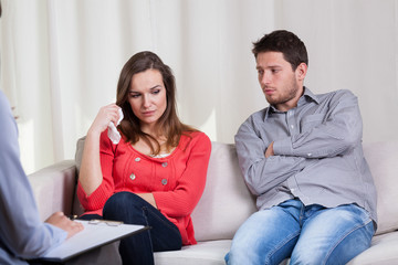 Couple before divorce at psychotherapy