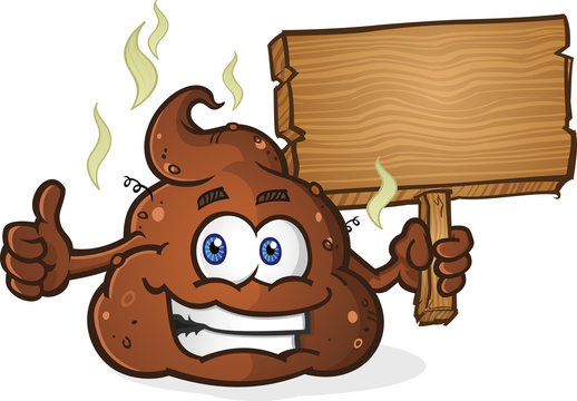Poop Pile Cartoon Character Thumbs Up and Holding Sign