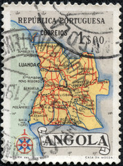 stamp printed in Angola shows a map of Angola