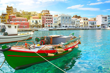 Boat. Agios Nikolaos. Crete - obrazy, fototapety, plakaty