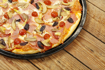 pizza on wood