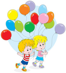 Little girl and boy with colorful balloons