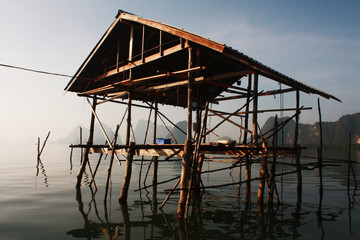 Thai wooden house in the sea