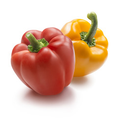 Yellow and red bell pepper  isolated on white background