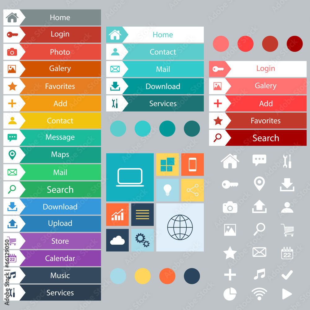 Poster flat web design elements, buttons, icons.