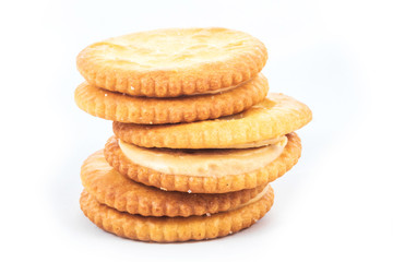 Peanut butter cream and biscuit in white background