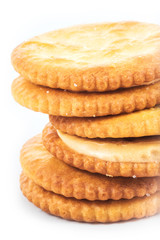 Peanut butter cream and biscuit in white background
