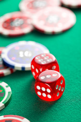  the red casino dice and casino chips