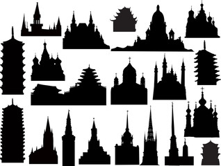 churches of different culturies collection  isolated on white