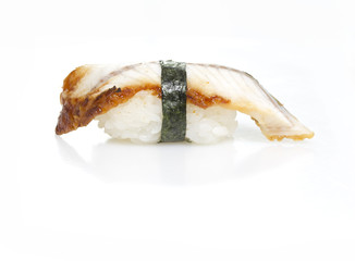 Eel sushi nigiri isolated on white background