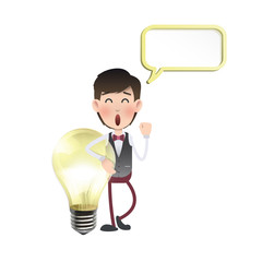 Businessman holding a bulb over white background