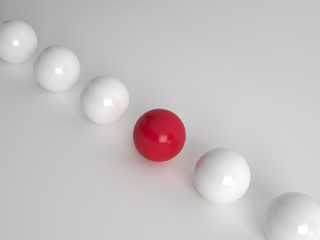 Several white ballls and one red