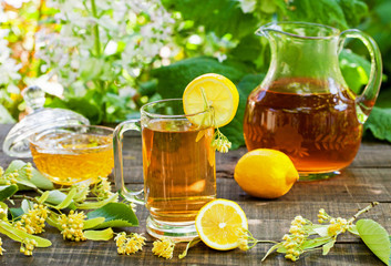 Fresh linden tea in the garden