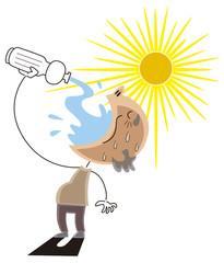 暑い日に水分をとる高齢者