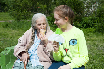 Fototapeta premium grandmother with her granddaughter
