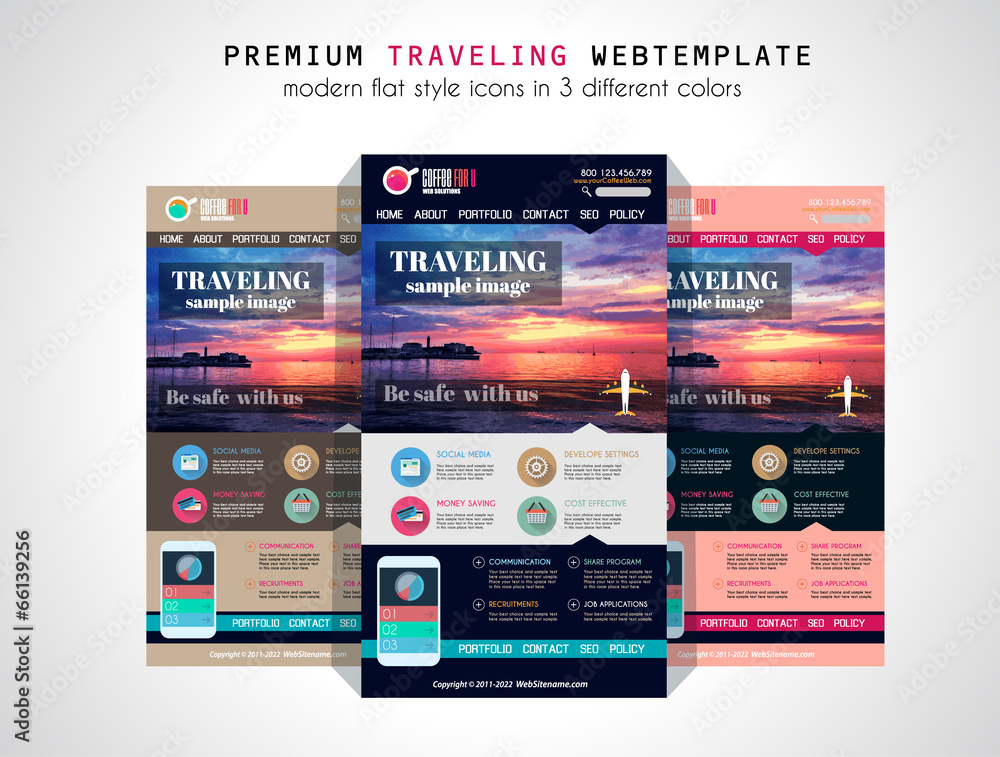 Poster one page website flat ui design template.