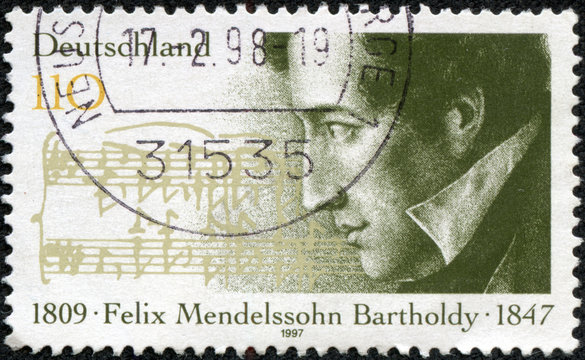 stamp shows Felix Mendelssohn Bartholdy composer