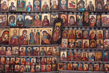 A wall of ancient icons