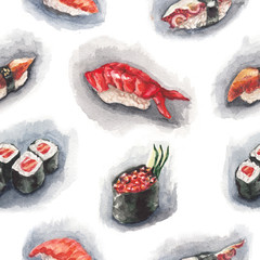 Watercolor sushi pattern