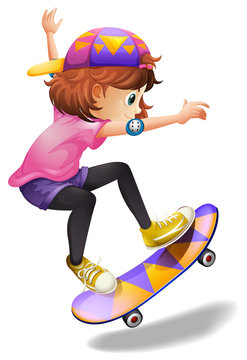 An energetic young woman skateboarding