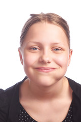 teen girl making funny faces on white background