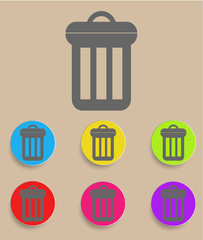 Trash can icon with color variations, vector