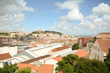 Panoramic view to Alfama with Castle Sao Jorge, Lisbon Portugal