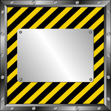 black and yellow background with metal plate