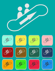 sign showing two people riding on an escalator