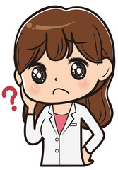 疑問を持つ女性　スーツ