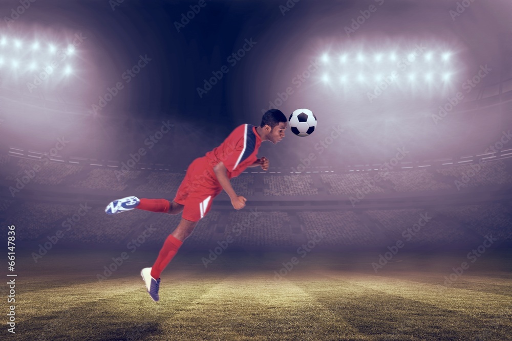 Poster Composite image of football player in red jumping