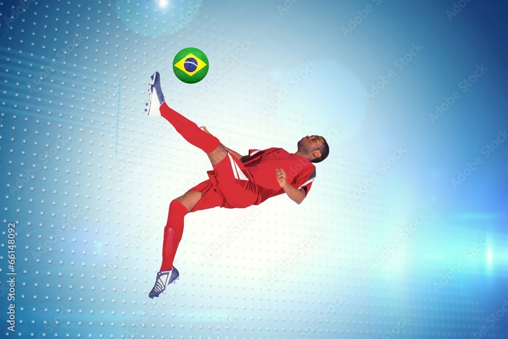 Poster composite image of football player in red kicking