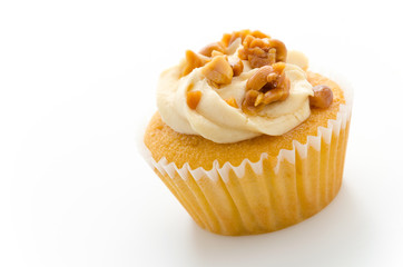 Nuts cupcake isolated on white background