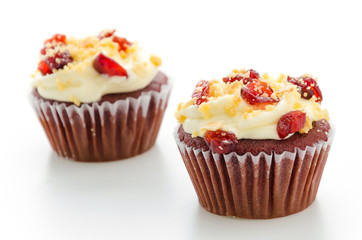 Red cupcake velvet isolated white background