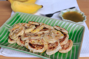 Thai food,Grilled Bananas in green plate