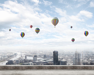 Aerostats in sky