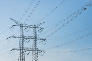 High voltage lines and a power pylon