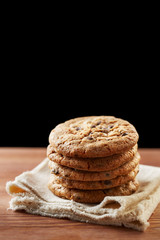Chocolate chip cookies stacked