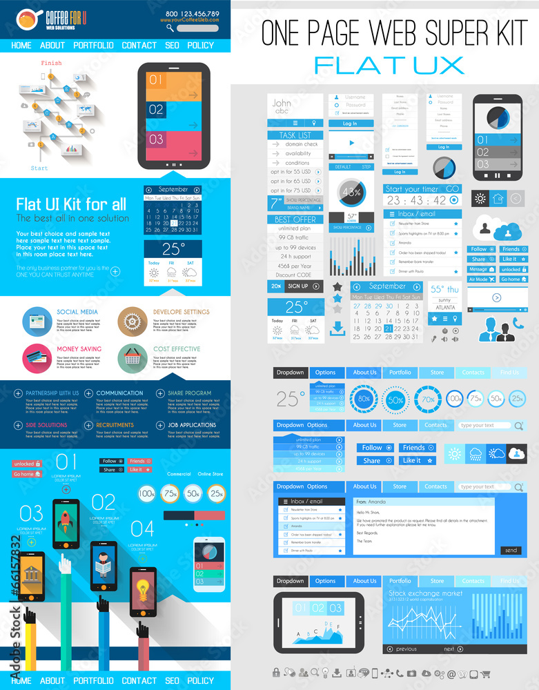 Poster one page website flat ui design template
