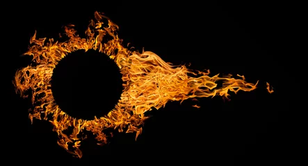 Papier Peint photo Lavable Flamme boule de feu avec cadre cercle isolated on black