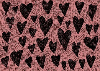 Doodle grunge hearts pattern
